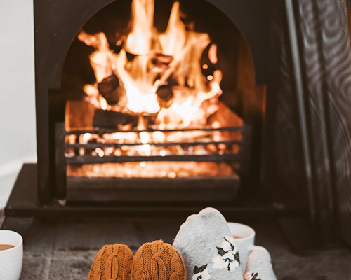 Warming up in front of fire