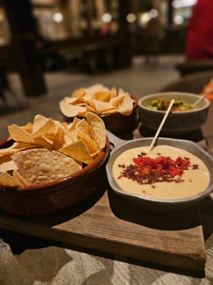 queso and guac at three bridges at disney in florida