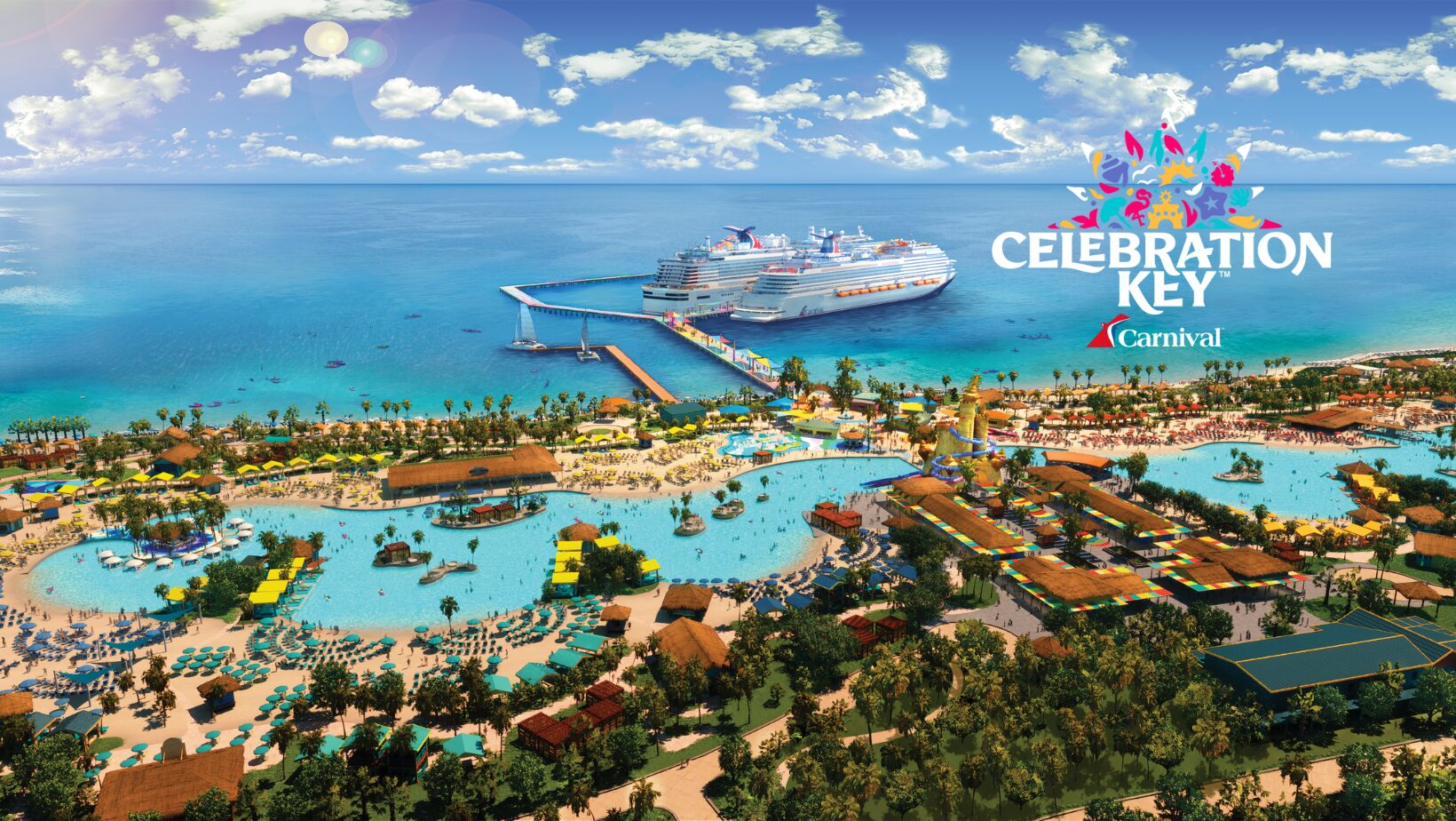 beautiful beach in caribbean with cruise ship