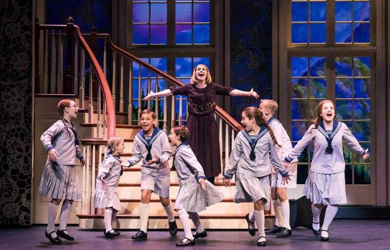 Jill-Christine Wiley as Maria Rainer and the von Trapp children. Photo by Matthew Murphy